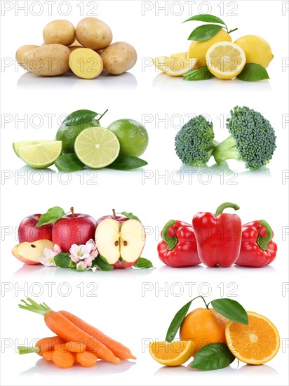 Fruits fruits and vegetables collection apple potatoes oranges carrots colors fresh exempted isolated against a white background