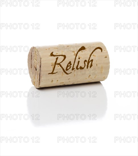 Relish branded wine cork isolated on a white background
