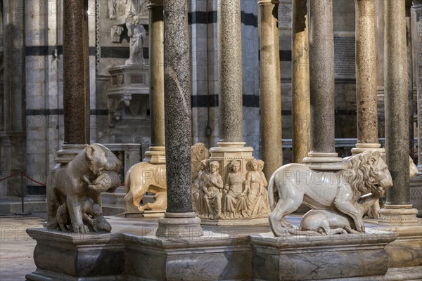 Base with lions and representation of the seven liberal arts