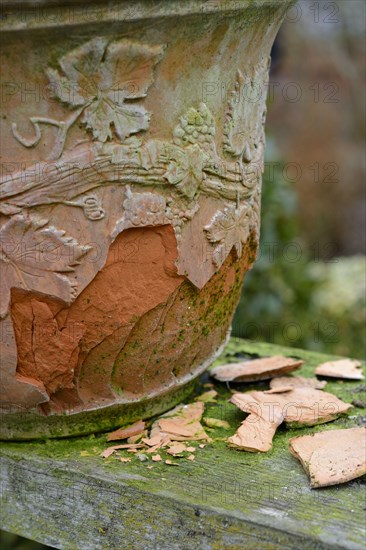 Frost damage to decorative terracotta pot