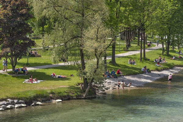 Isar bank with people
