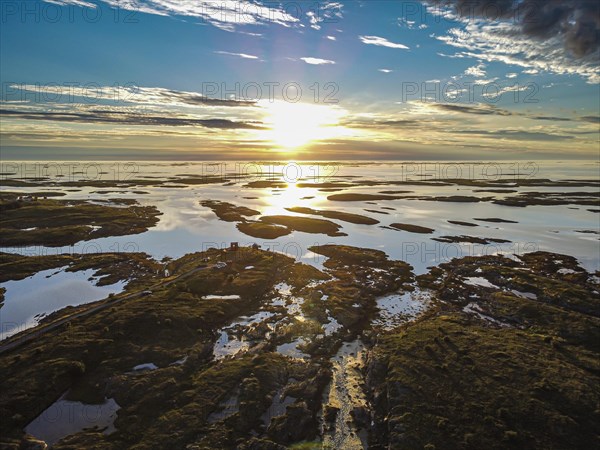 Aerial of the rugged coastline of the Unesco world heritage site at sunset