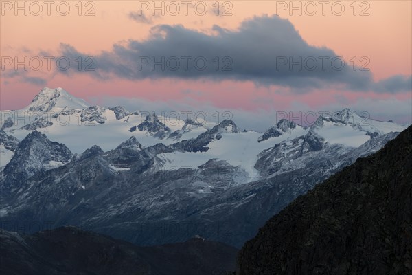 Sunrise over summit of Oetztaler Wildspitze