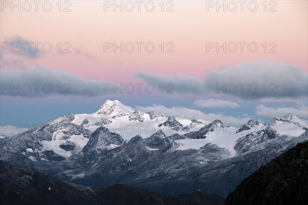 Sunrise over summit of Oetztaler Wildspitze