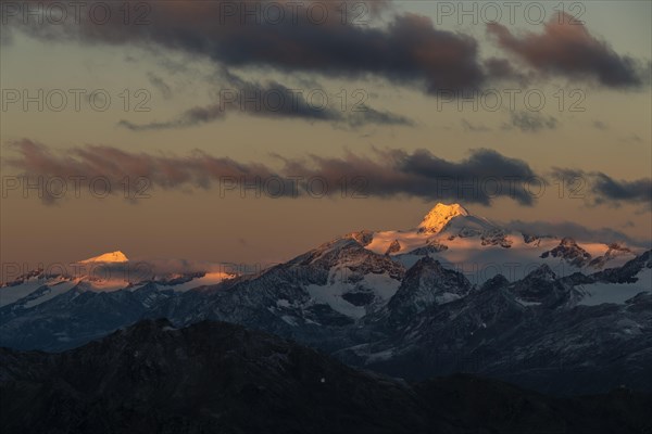 Sunrise over summit of Oetztaler Wildspitze
