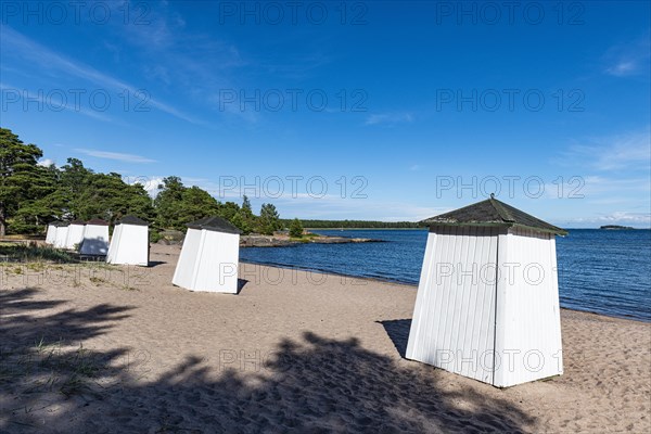 Beach huts on a deserted beach