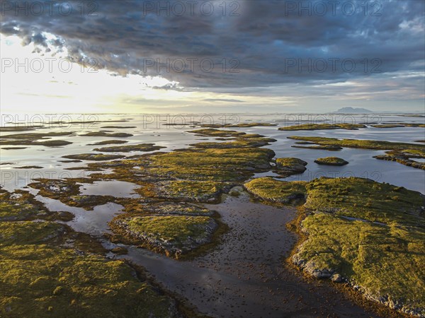 Aerial of the rugged coastline of the Unesco world heritage site at sunset