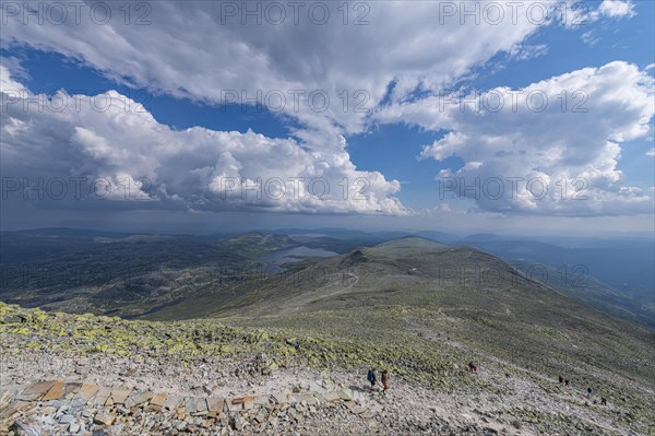 Hikers on the slopes of Gausta or Gaustatoppen highest mountain in Norway