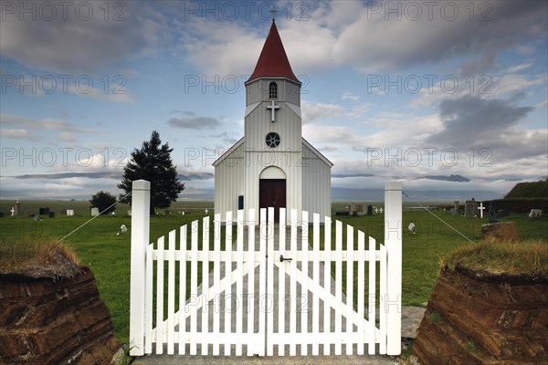 Cemetery gate and church