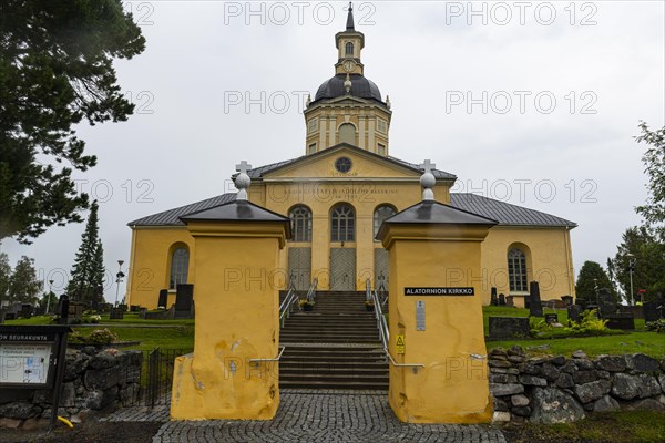 The Alatornio church exterior in and a point in the Unesco world heritage site Struve Geodetic Arc