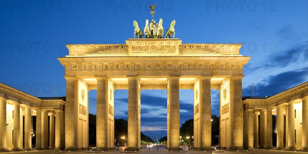 Illuminated Brandenburg Gate in the evening
