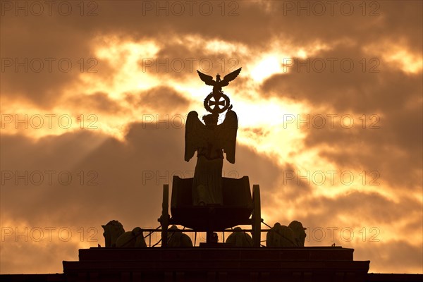 Quadriga on the Brandenburg Gate in the dawn