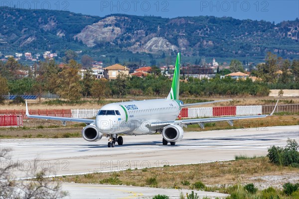 An Embraer 195 aircraft of Bamboo Airways with registration number OY-GDB at Zakynthos Airport
