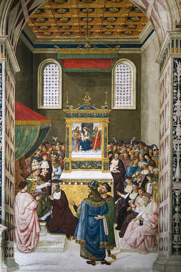 Piccolomini receives the cardinal's hat from Pope Calixtus III