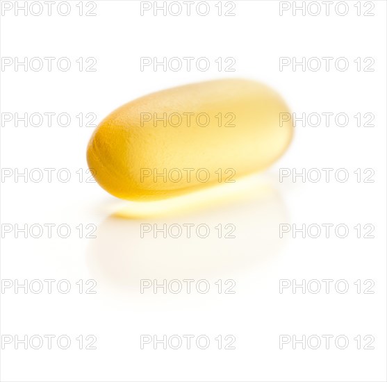 Omega 3 fish oil supplement capsule isolated on a white background