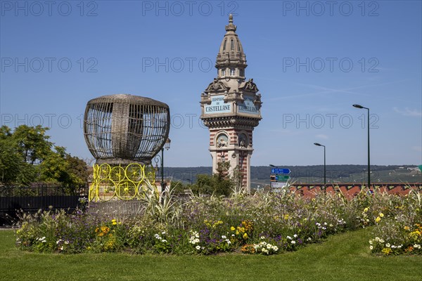 Champagne cork art and tower of the De Castellane champagne house