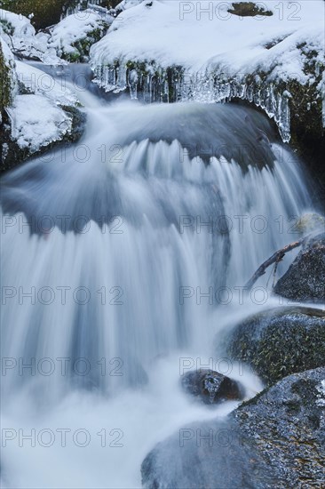 Icicles on wild river in nature reserve Hoelle
