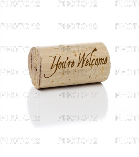 You're welcome branded wine cork isolated on a white background