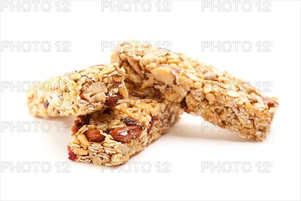 Two nutritious granola bars isolated on white