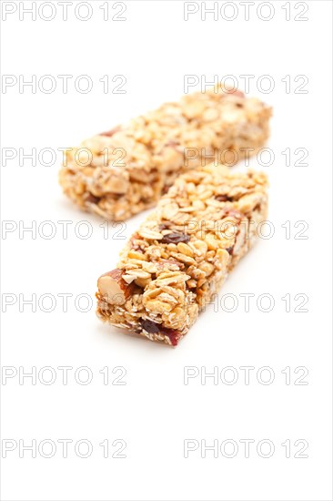 Two nutritious granola bars isolated on white