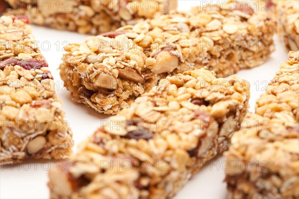 Several granola bars isolated on a white background