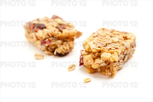 Broken granola bar isolated on a white background