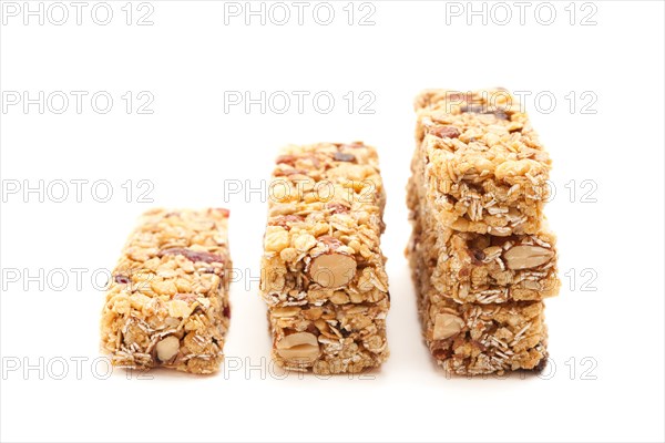Stacked granola bars isolated on a white background