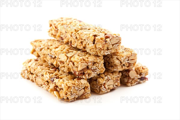 Stacked granola bars isolated on a white background