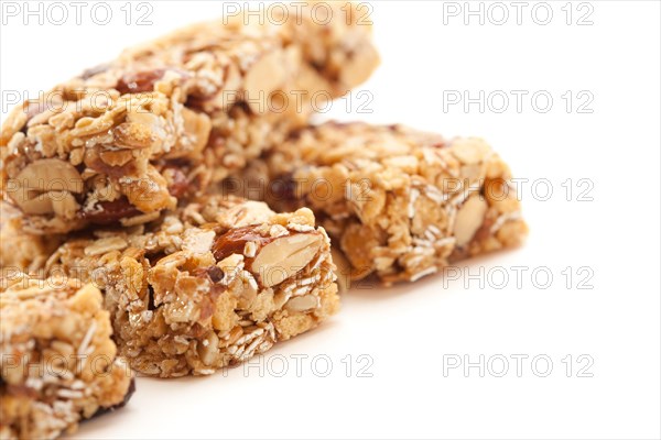 Several granola bars isolated on a white background