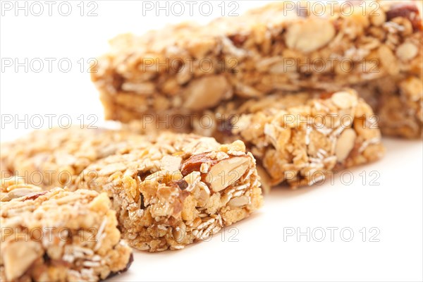 Several granola bars isolated on a white background