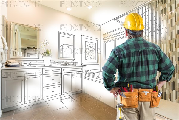 Contractor facing custom master bathroom drawing and photo gradation
