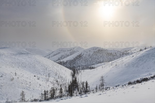Snow covered mountain pass
