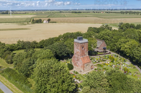 Aerial view with the Ochsenturm as a remnant of the former medieval church