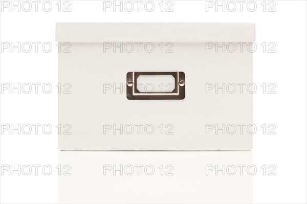Blank white file box with lid isolated on a white background ready for your own message