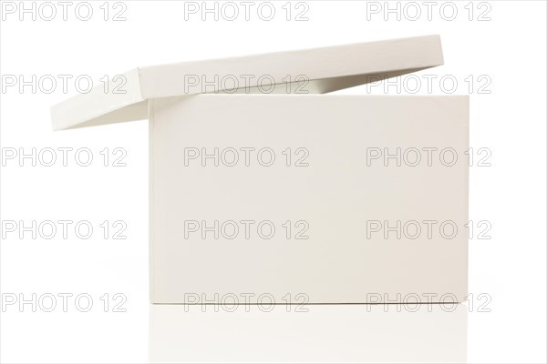 Blank white box with lid isolated on a white background ready for your own message
