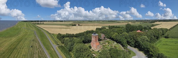 Panorama aerial view with the Ochsenturm as a remnant of the former medieval church