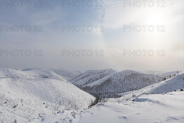 Snow covered mountain pass