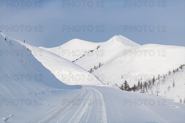 Snow covered mountain pass