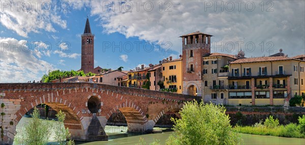 River Adige with the stone bridge Ponte Pietra