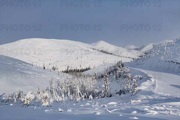 Snow covered mountain pass