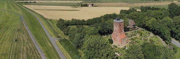 Panorama aerial view with the Ochsenturm as a remnant of the former medieval church