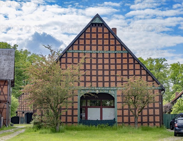Half-timbered house in the round village of Satemin