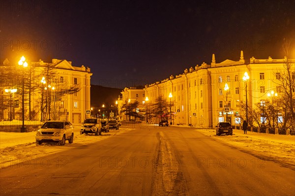 Night shot of Magadan
