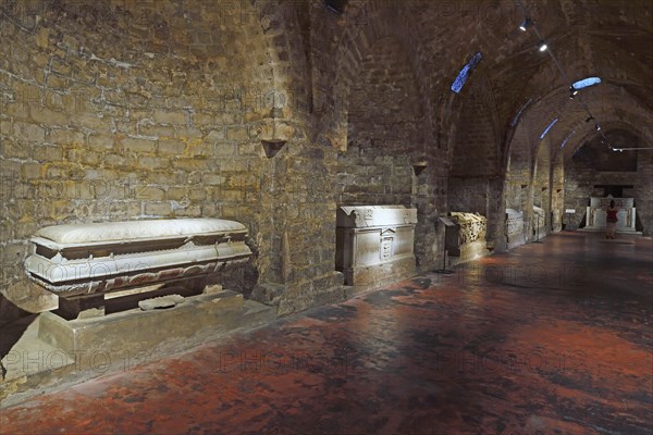 Historic coffins in the crypt of Palermo Cathedral