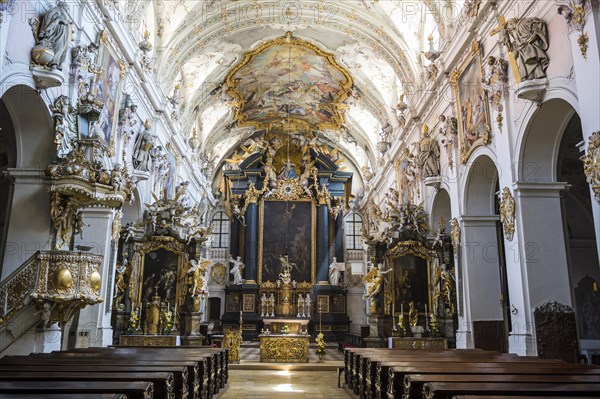 Interior of the romanesque St. Emmeram's Basilica (abbey) now known as Schloss Thurn und Taxis