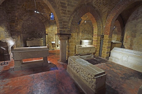 Historic coffins in the crypt of Palermo Cathedral