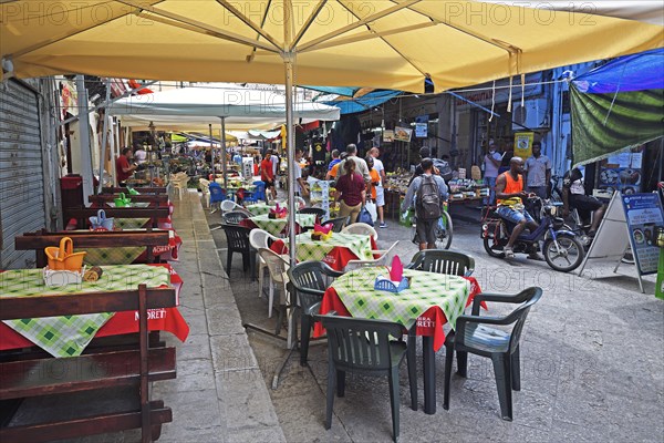 Typical market stalls in narrow alleys