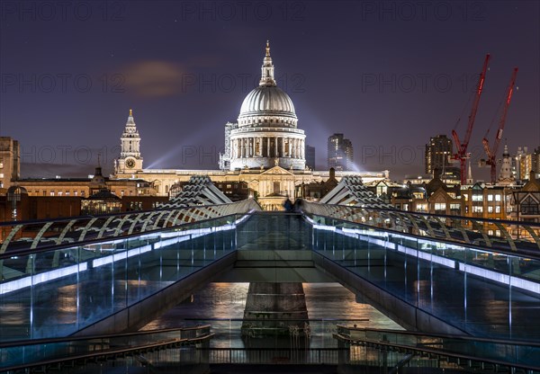 Millennium Bridge and St Paul's Cathedral at night