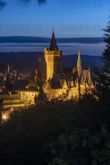 View of the illuminated Wernigerode Castle
