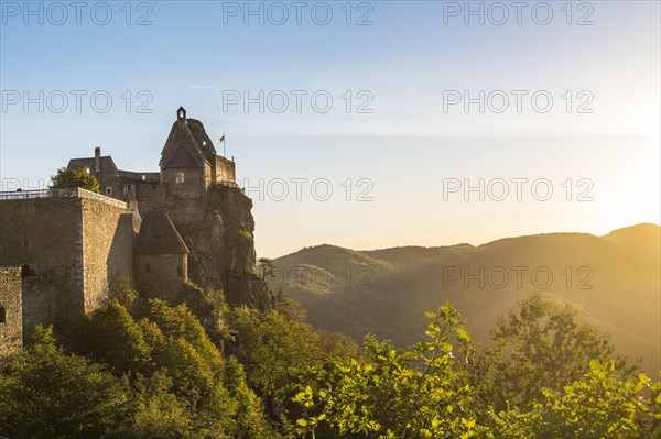 Castle Aggstein overlooking the Danuba in the Wachau at sunset